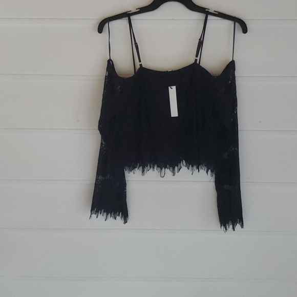 Dark Blue lace off shoulder top - Picture 2 of 2